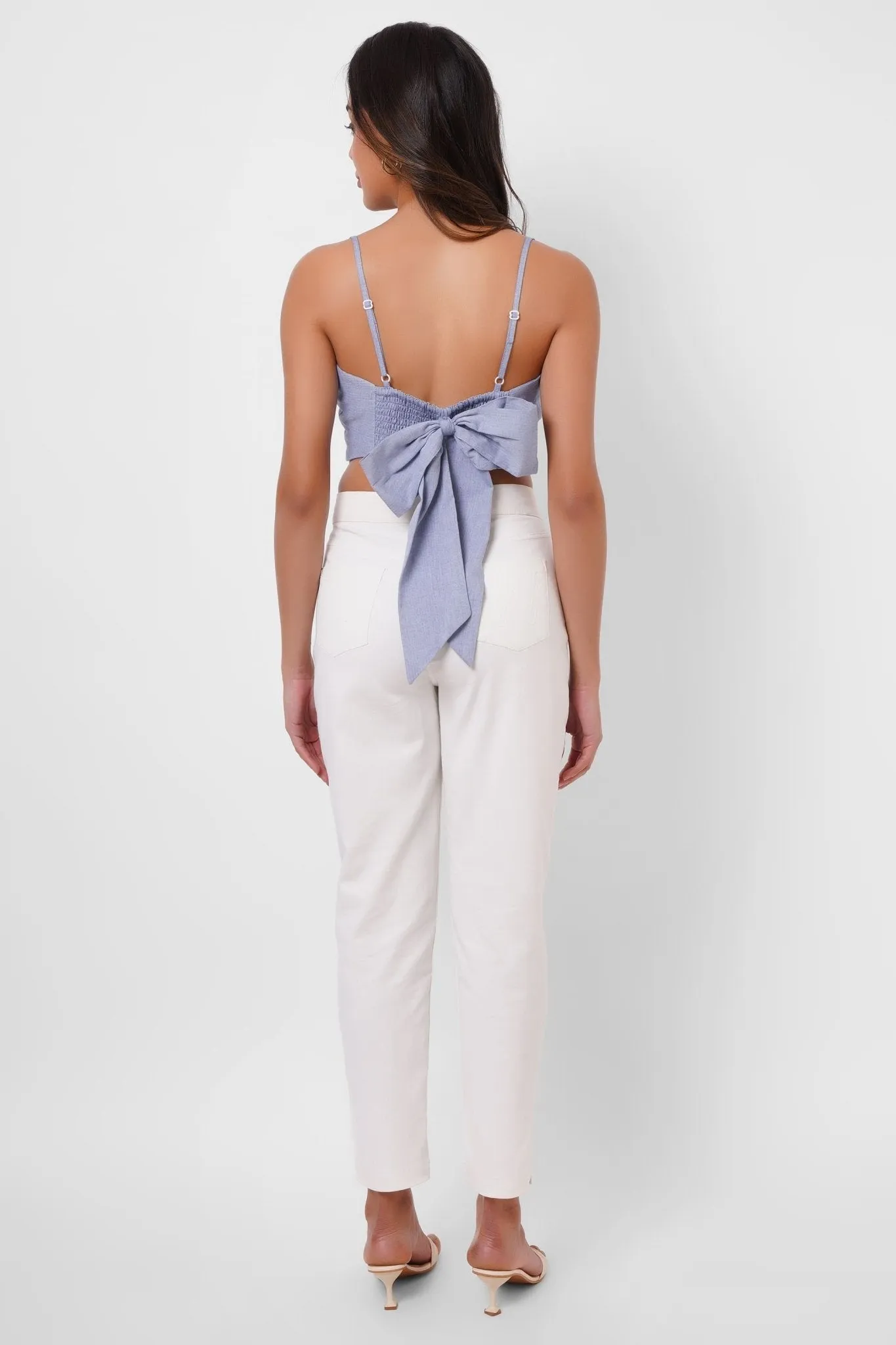 High waist white straight fit trousers