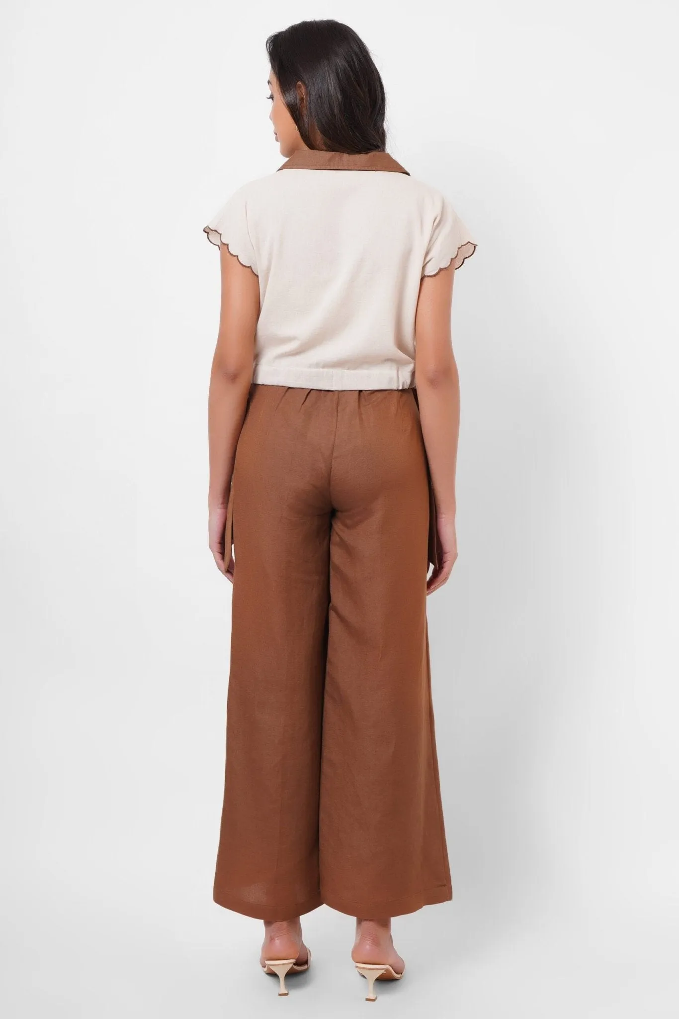 High-Waist Wide-Leg Cotton Trousers with Side Button Detail