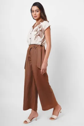 High-Waist Wide-Leg Cotton Trousers with Side Button Detail