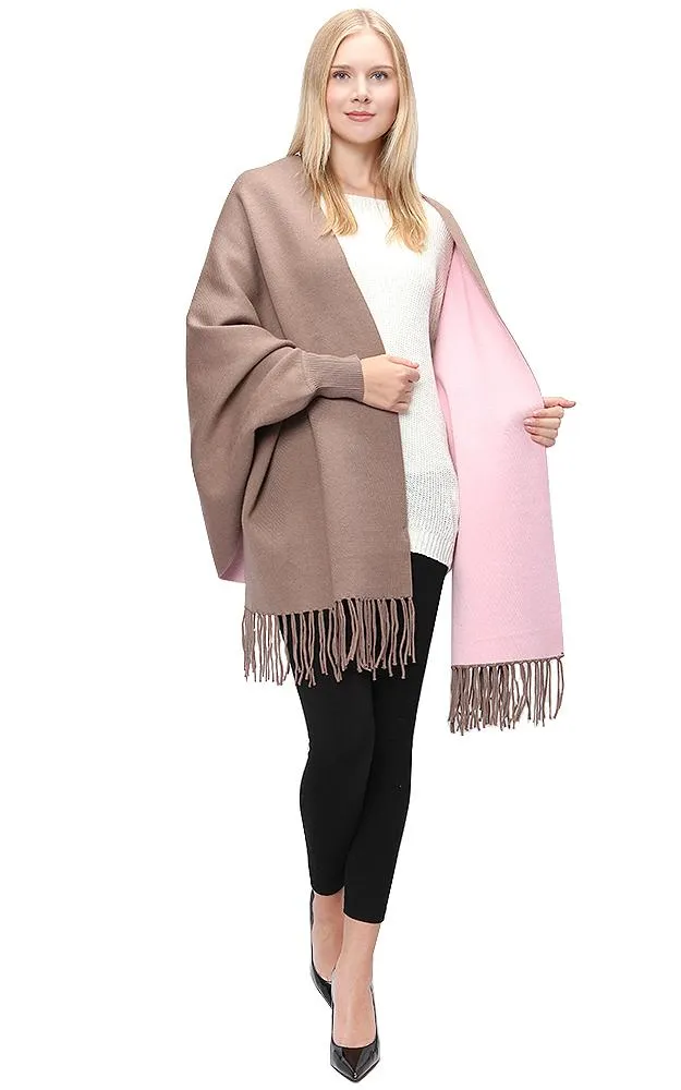 JC16169B Kira Solid Sleeve Cape Shawl