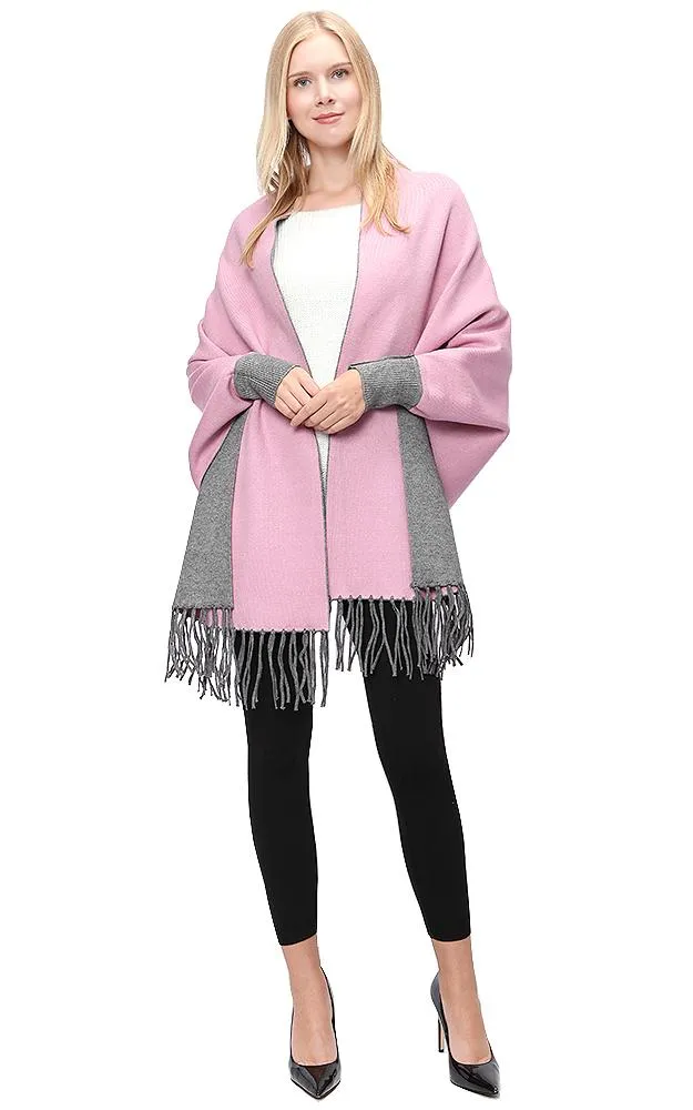 JC16169B Kira Solid Sleeve Cape Shawl