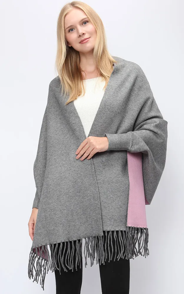 JC16169B Kira Solid Sleeve Cape Shawl