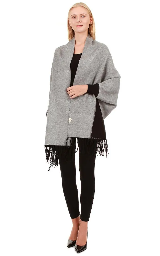JC16169B Kira Solid Sleeve Cape Shawl