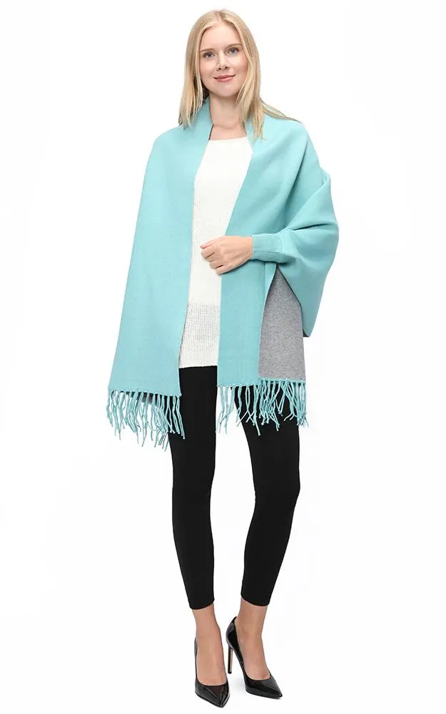 JC16169B Kira Solid Sleeve Cape Shawl