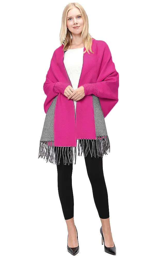 JC16169B Kira Solid Sleeve Cape Shawl