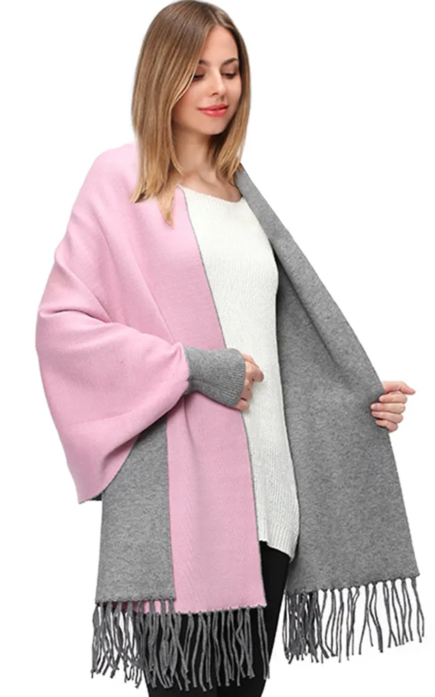 JC16169B Kira Solid Sleeve Cape Shawl
