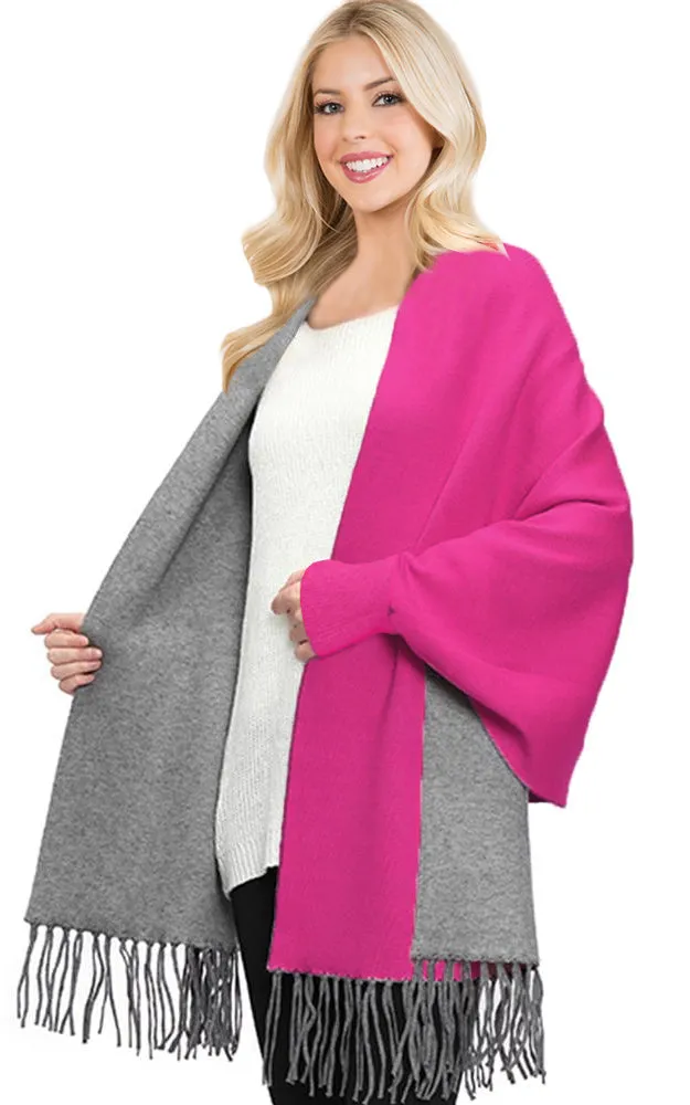 JC16169B Kira Solid Sleeve Cape Shawl