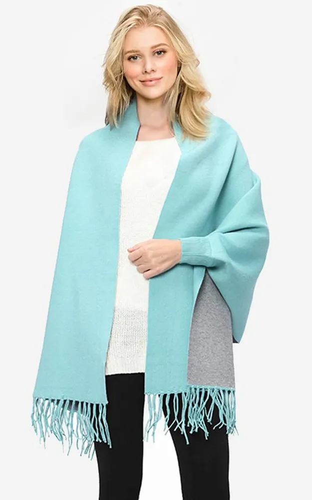 JC16169B Kira Solid Sleeve Cape Shawl