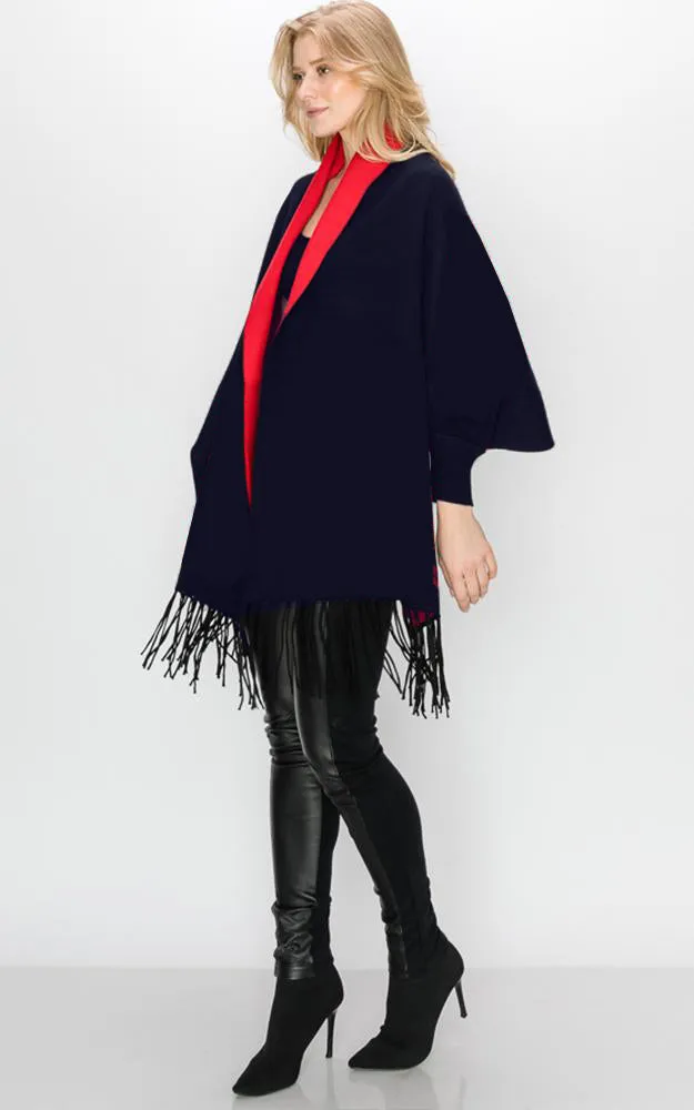 JC16169B Kira Solid Sleeve Cape Shawl
