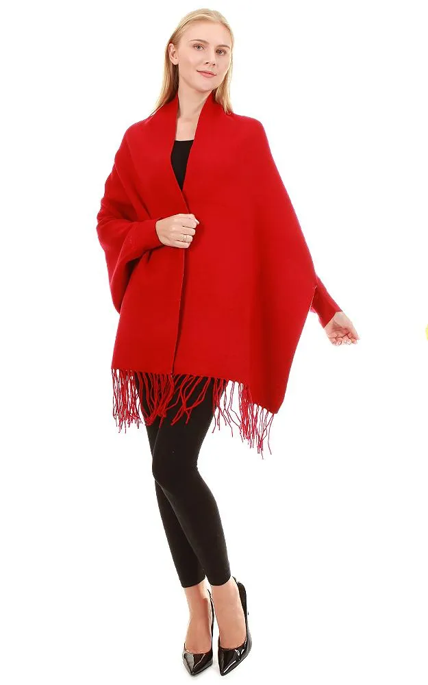 JC16169B Kira Solid Sleeve Cape Shawl