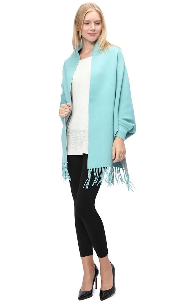 JC16169B Kira Solid Sleeve Cape Shawl