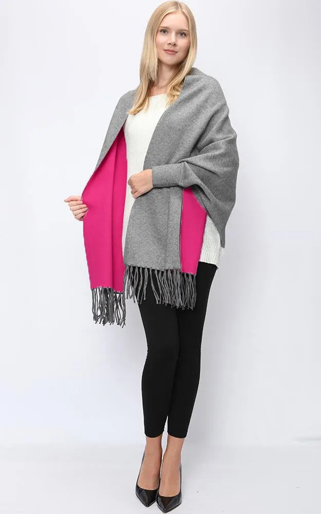JC16169B Kira Solid Sleeve Cape Shawl