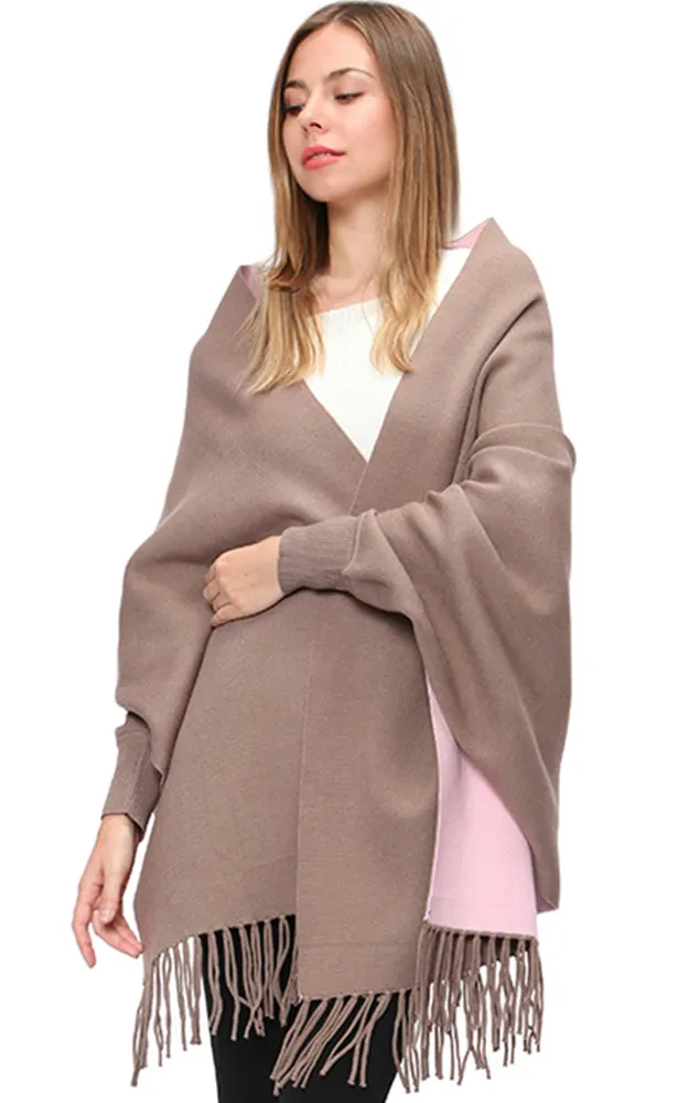 JC16169B Kira Solid Sleeve Cape Shawl