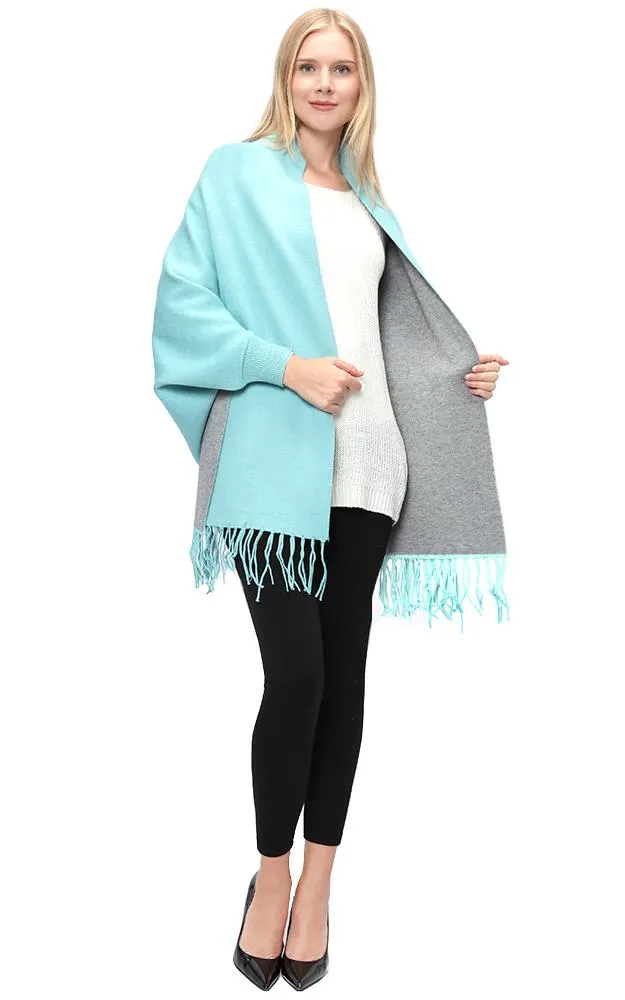 JC16169B Kira Solid Sleeve Cape Shawl