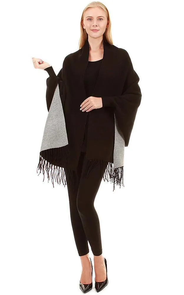 JC16169B Kira Solid Sleeve Cape Shawl