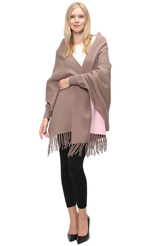 JC16169B Kira Solid Sleeve Cape Shawl