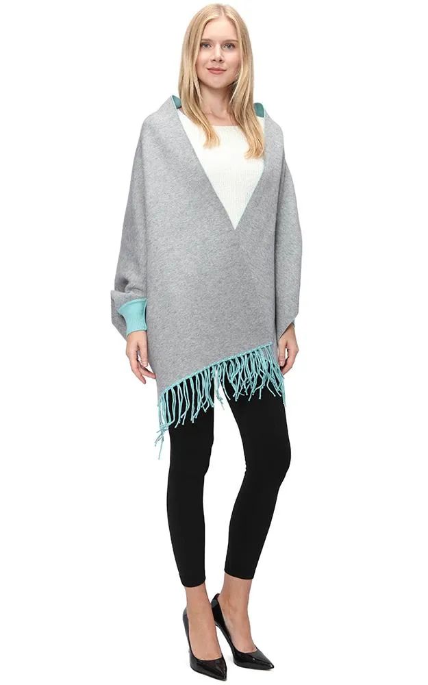 JC16169B Kira Solid Sleeve Cape Shawl