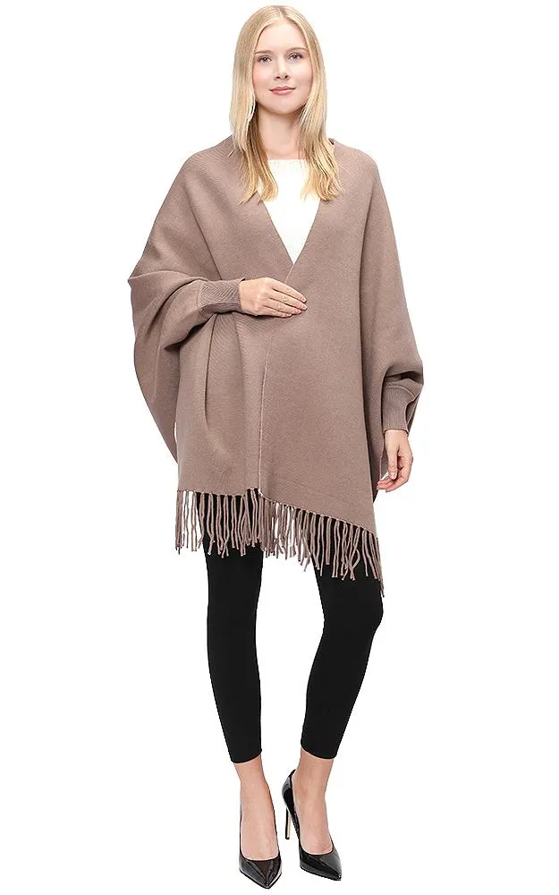 JC16169B Kira Solid Sleeve Cape Shawl