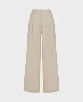 Linen Blend Wide Leg Pleated Trousers