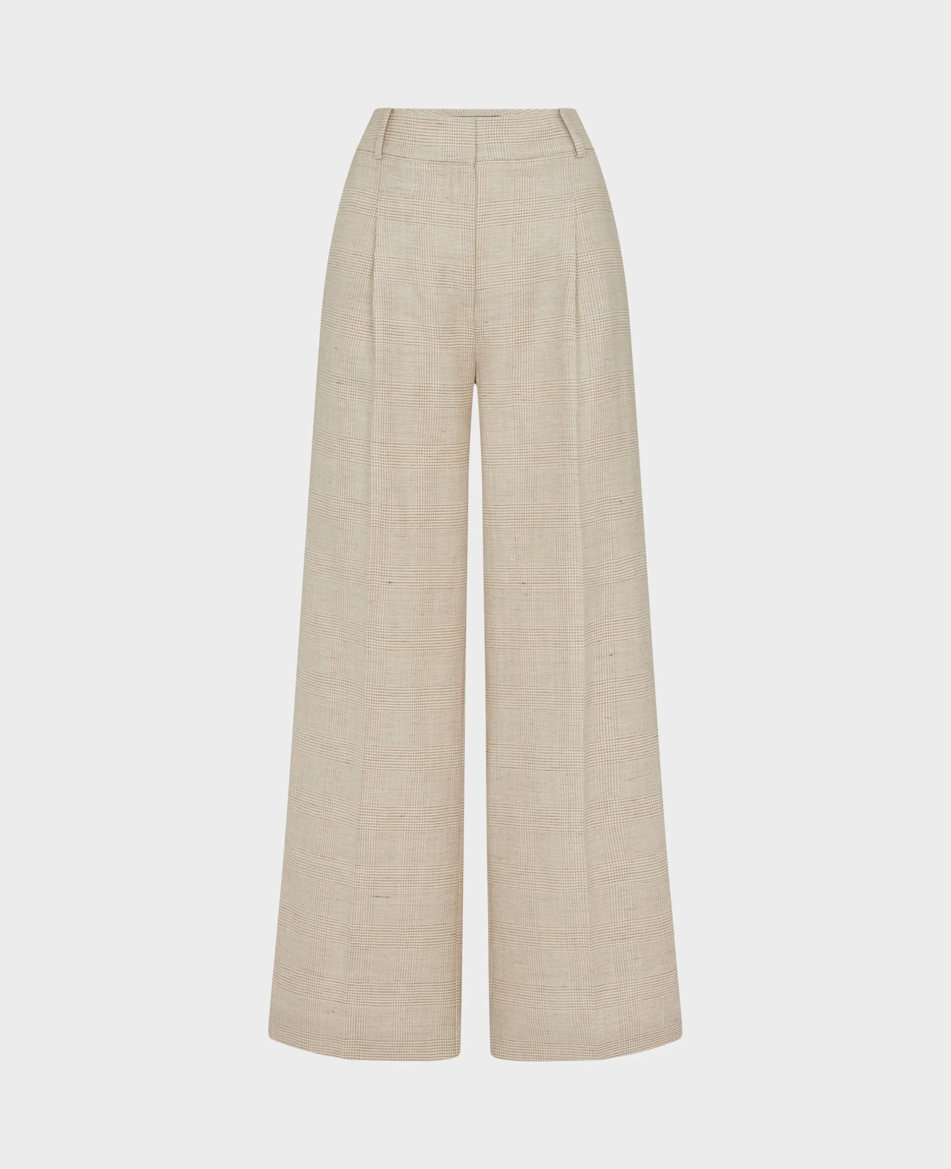 Linen Blend Wide Leg Pleated Trousers