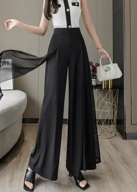 Loose Black High Waist Draping Chiffon Wide Leg Pants Summer LY0166
