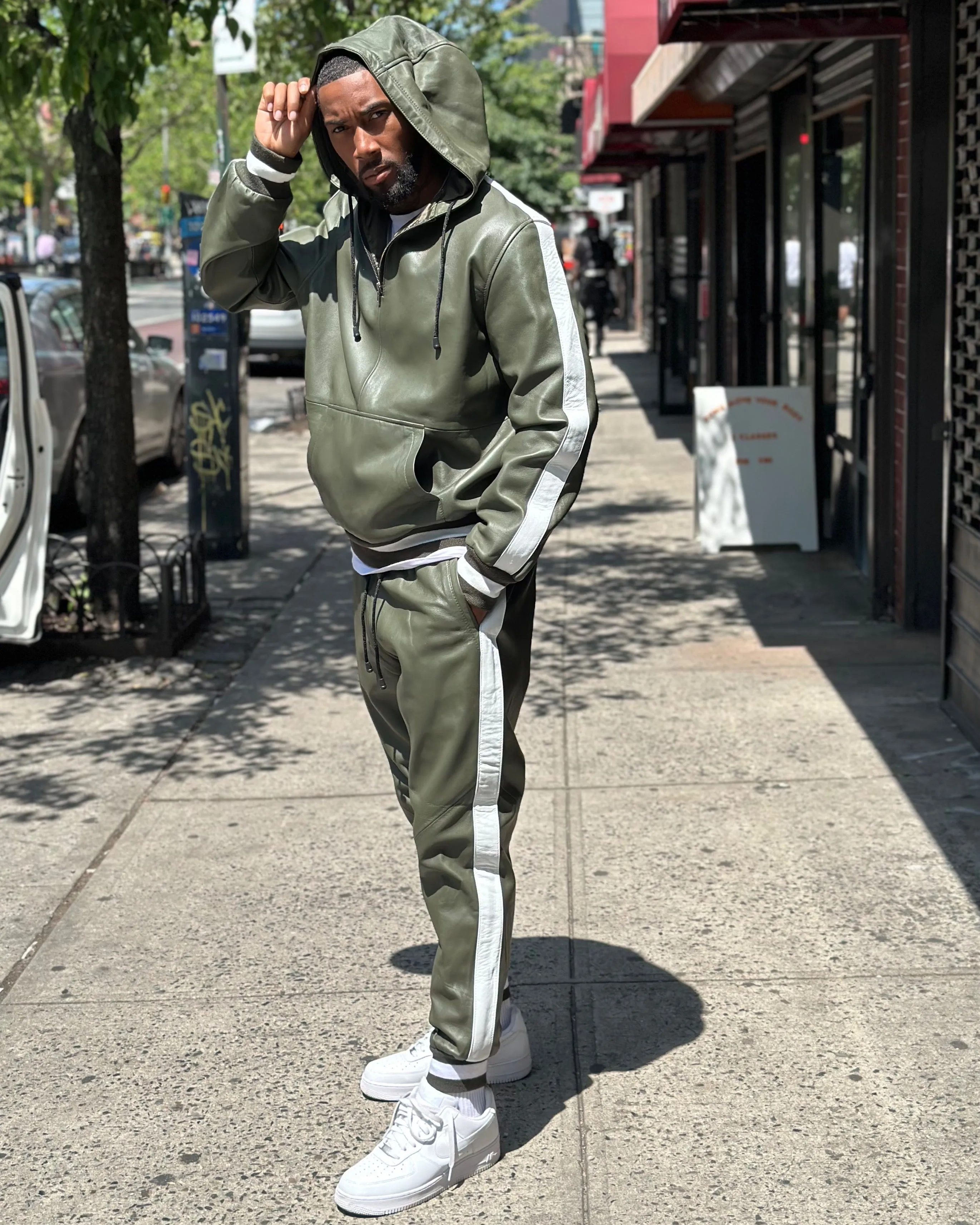 MEN LEATHER SUIT- OLIVE GREEN