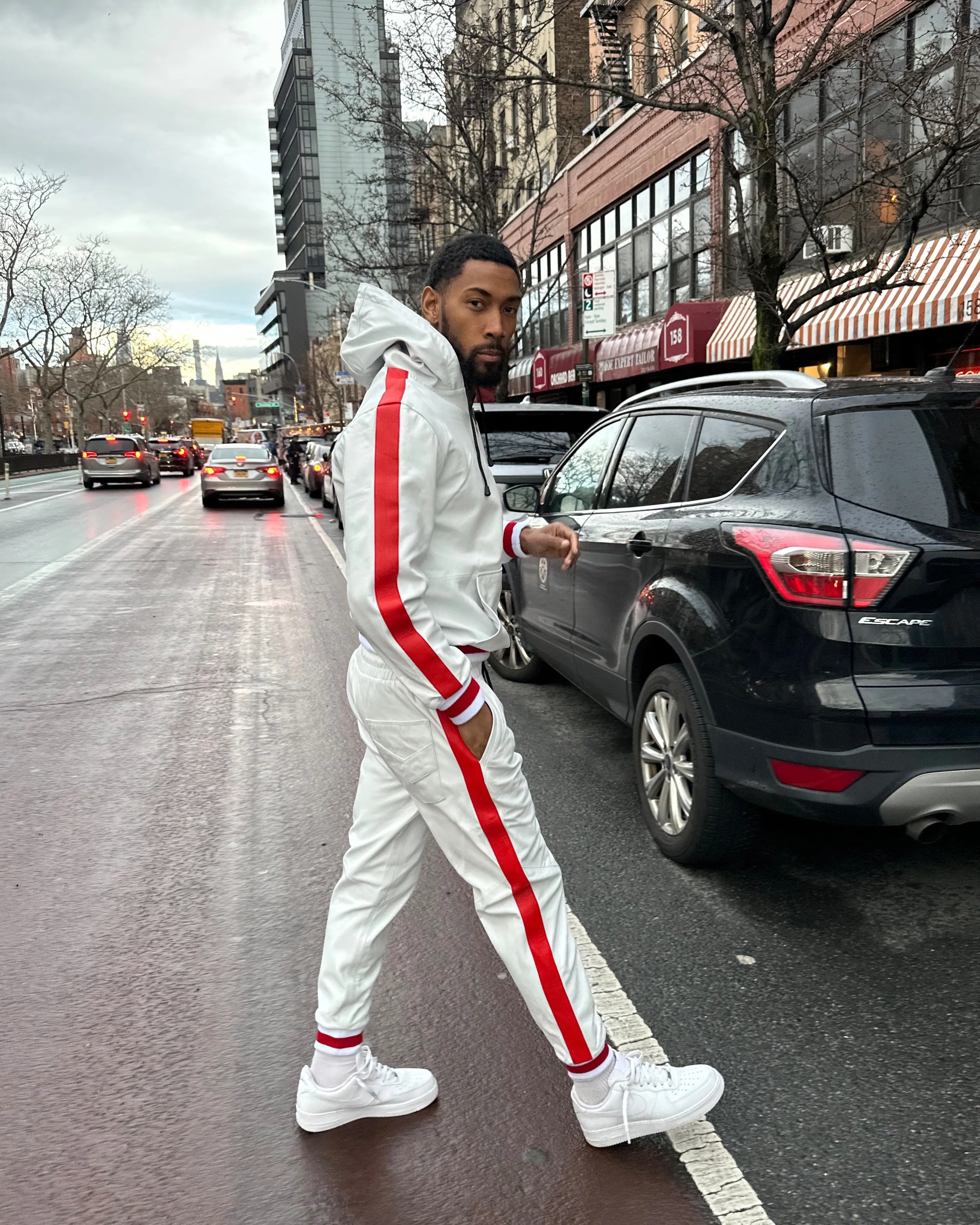 MEN LEATHER SUIT- WHITE & RED