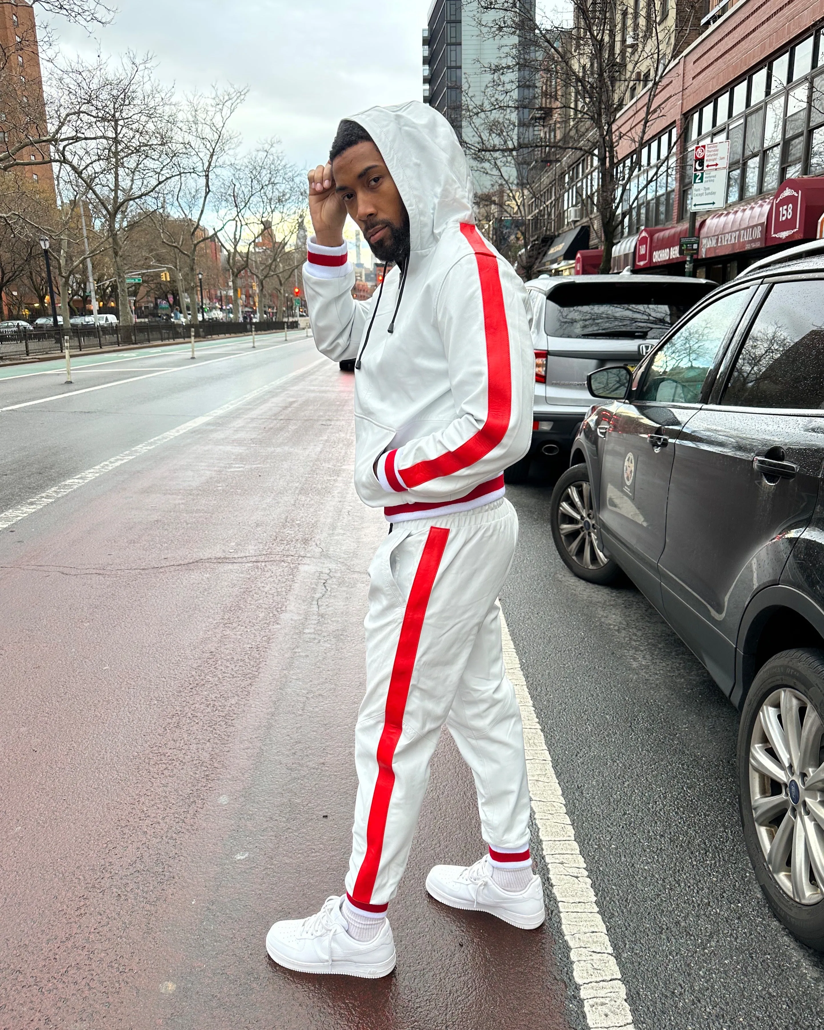 MEN LEATHER SUIT- WHITE & RED
