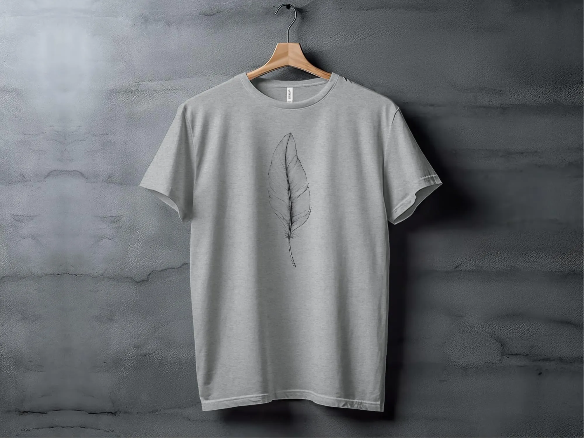 Minimalist Feather Line Art Nature Inspired Modern T-Shirt, Simple Feather Drawing Graphic Tee, Casual Nature Lover's Shirt