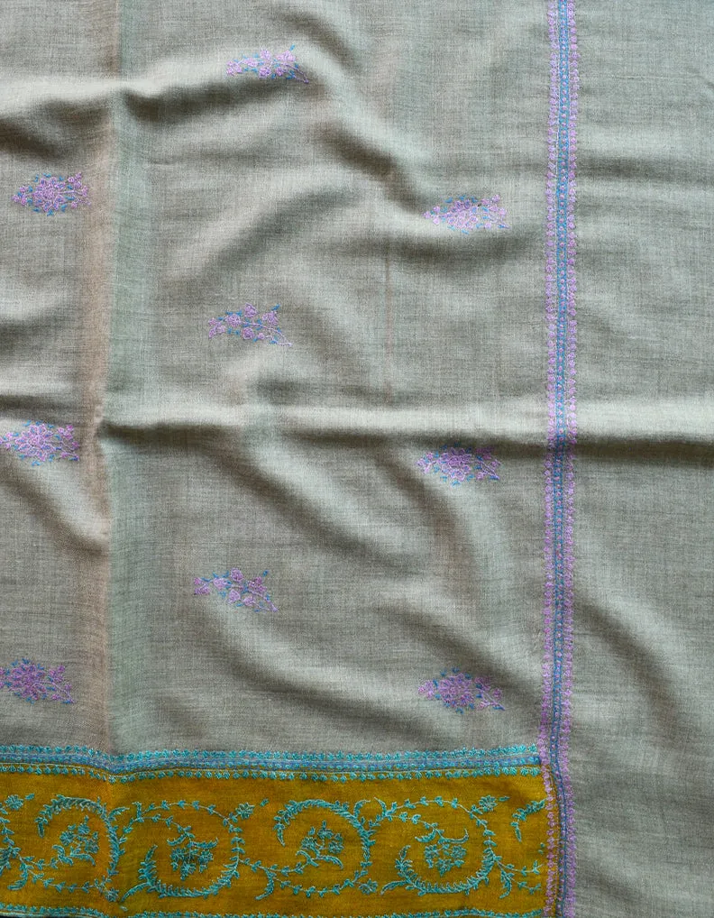 Natural Cashmere Pashmina Shawl With Mustrad Border & Sozni Work 6438