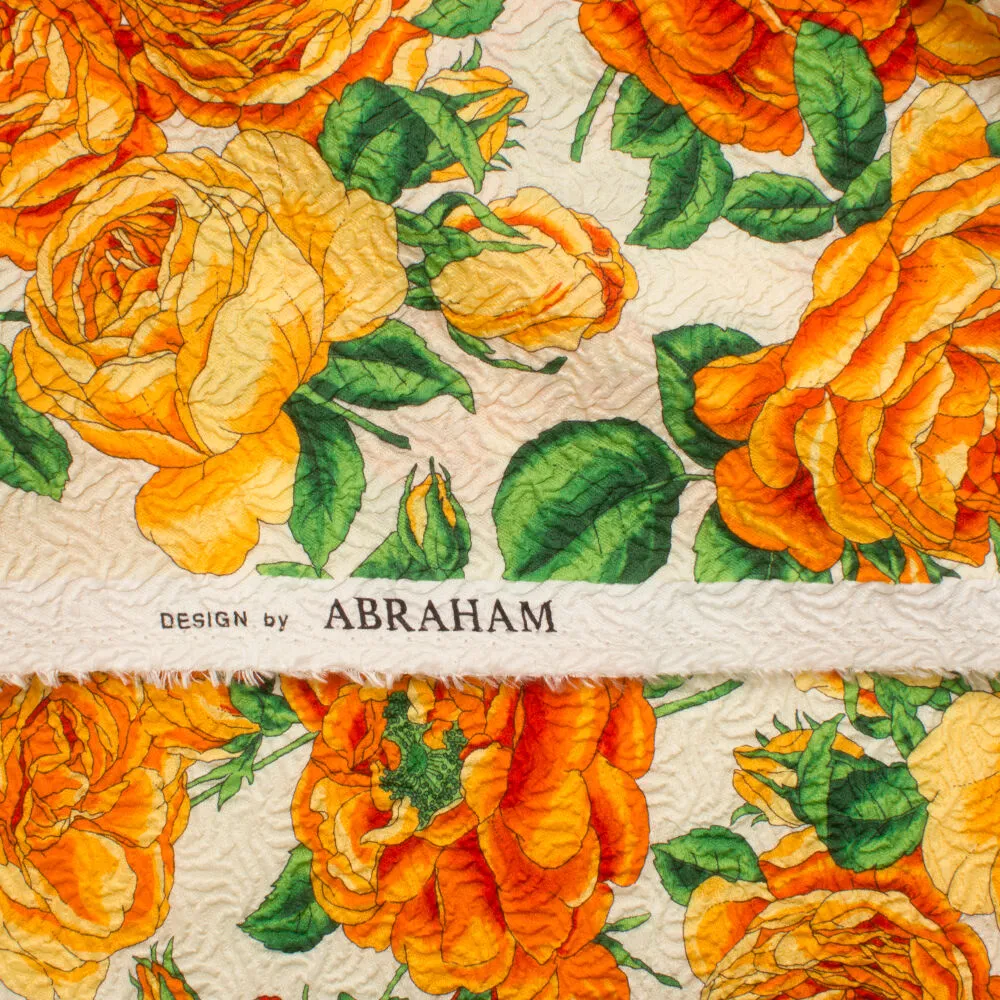 Orange & Green Floral Printed Cloqué