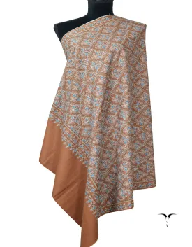 Pastel Orange Pashmina Shawl In Sozni Embroidery 6984