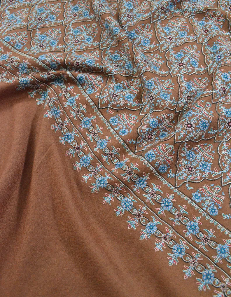 Pastel Orange Pashmina Shawl In Sozni Embroidery 6984