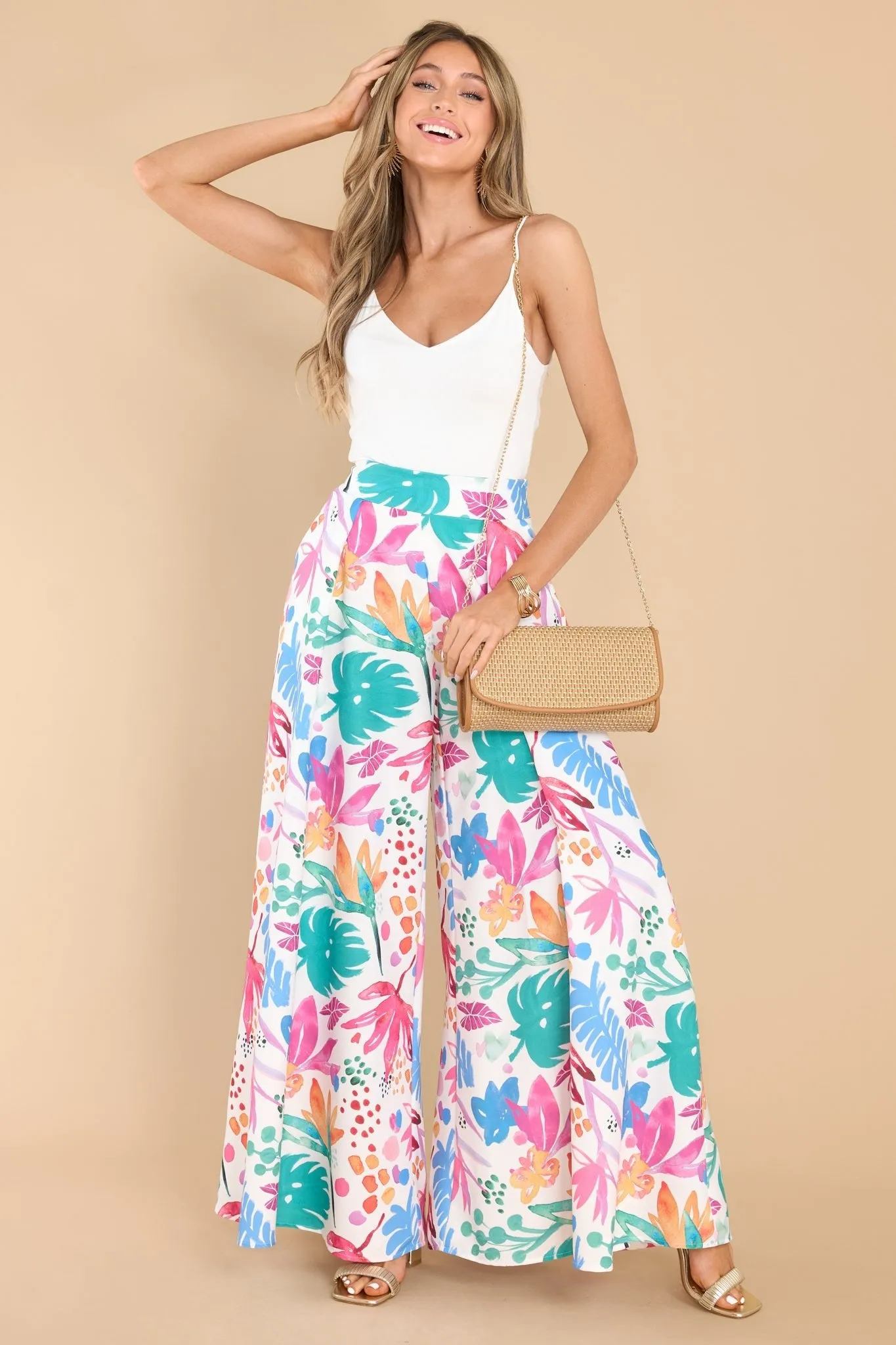Play More White Multi Print Pants