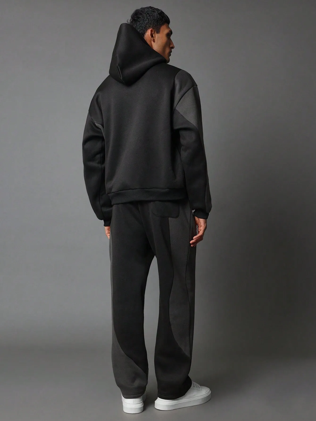 Regular Fit Contrast Panels Overhead Hoodie And Drop Crotch Sweatpants 2 Piece Set