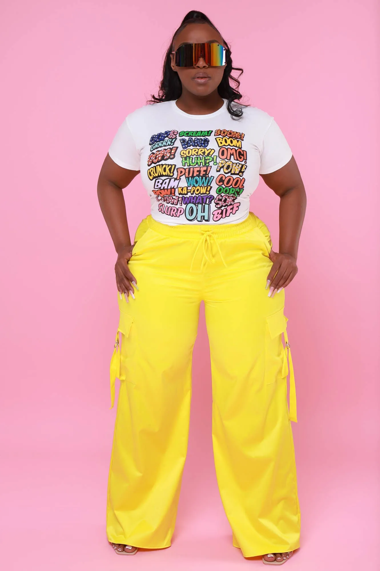 Satin Multi Pocket Long Cargo Pants - Yellow