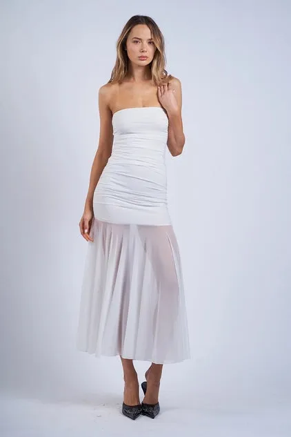 See-Through Ruched Tube Midi