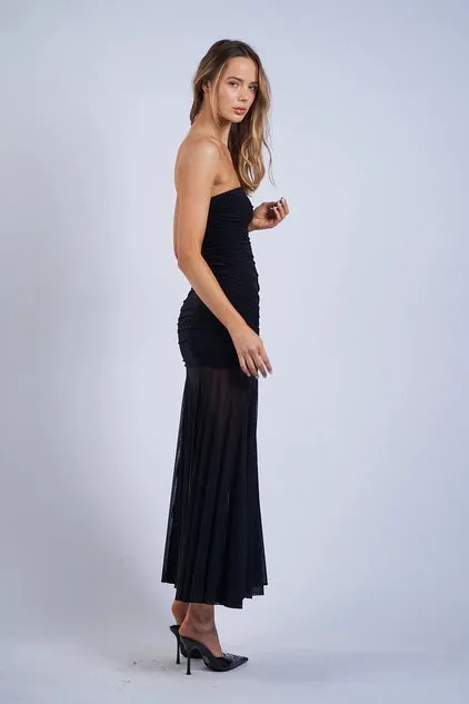 See-Through Ruched Tube Midi