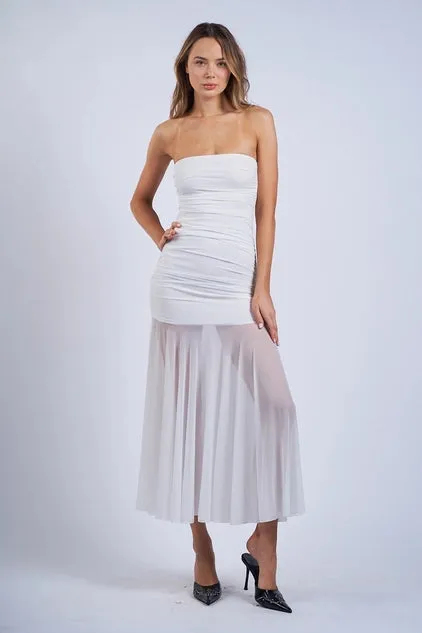 See-Through Ruched Tube Midi
