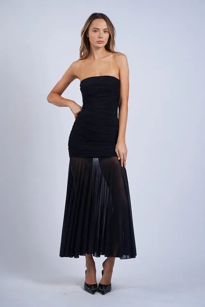 See-Through Ruched Tube Midi