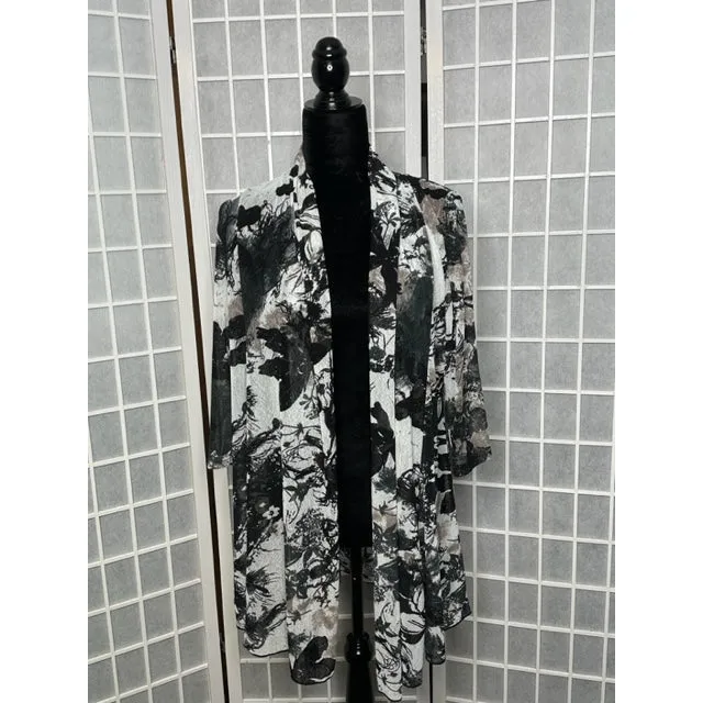 Sheer Cardigan -  Brown/White/Black -Print 617