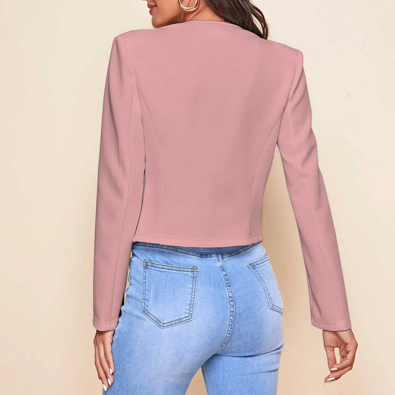 Solid Color Long Sleeve Open Front Coat