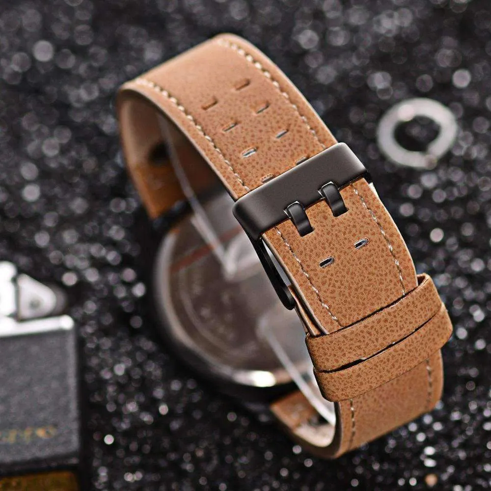 Space Black Leather Strap Military Watch