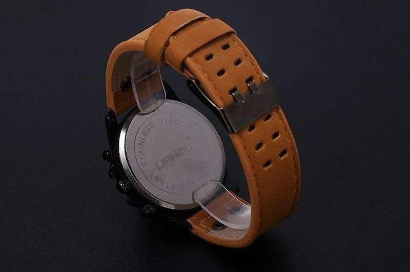 Space Black Leather Strap Military Watch