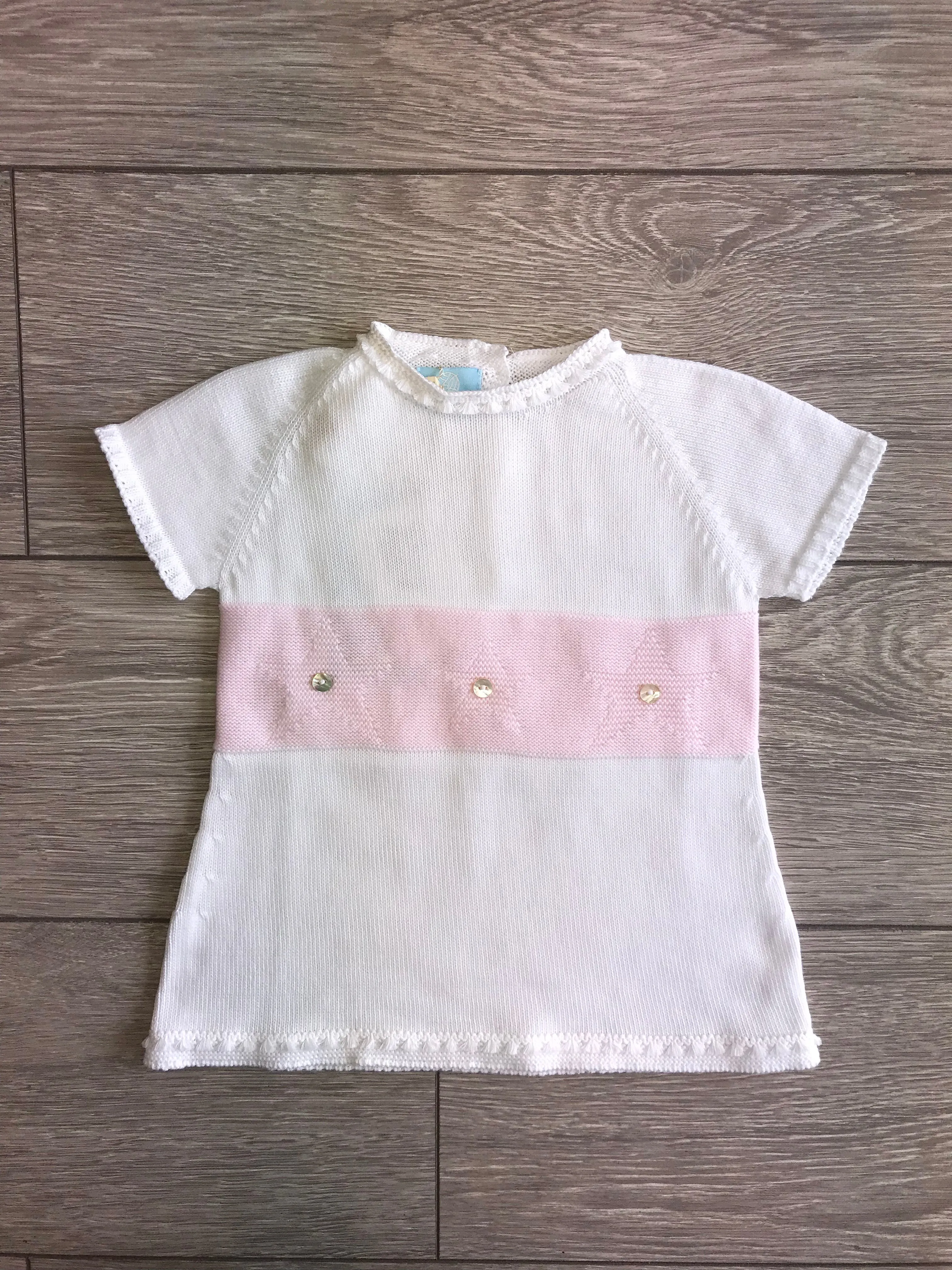 SS18 Floc Baby Girls White & Pink Stars Knitted Dress