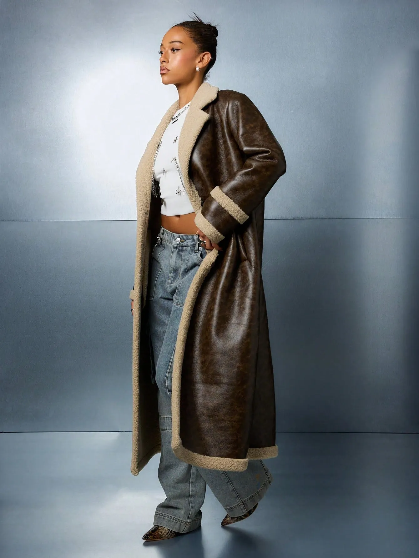 SUMWON WOMEN Fluffy Shearling Maxi Coat