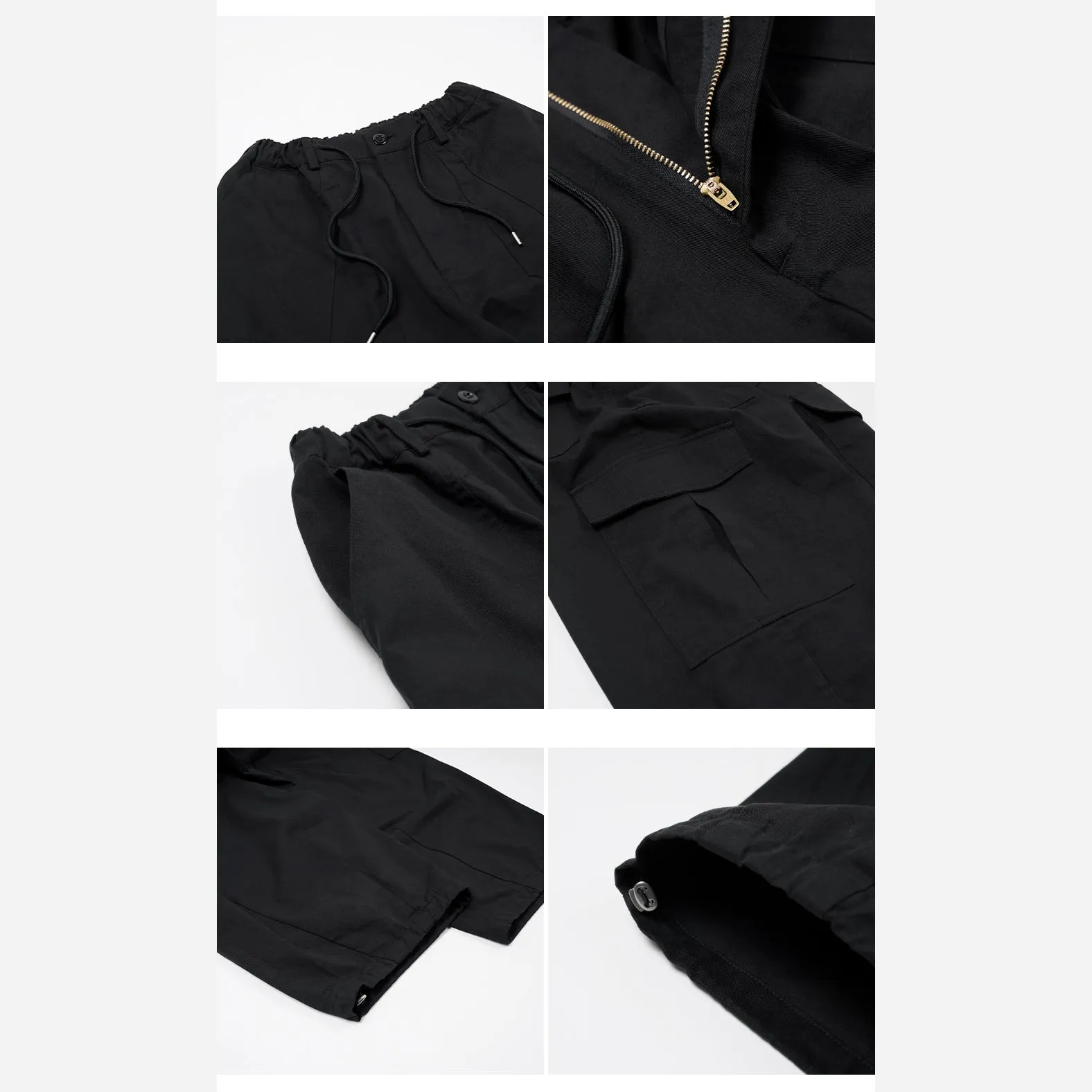 TWILL CARGO BALLOON PANTS - BLACK