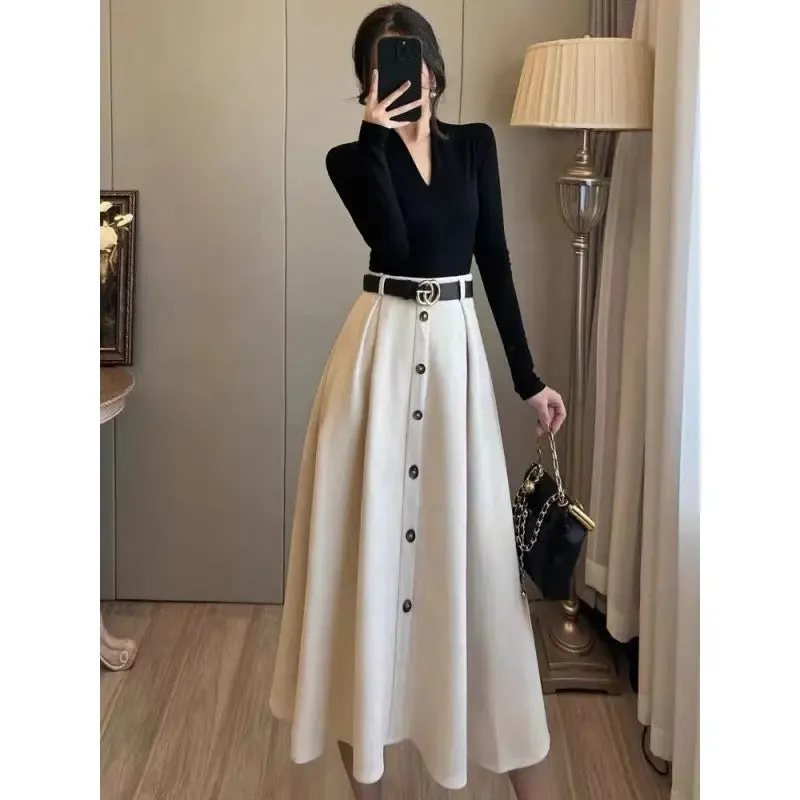 Two Pieces Suit Women's Base Velvet Slimming Dress Suit