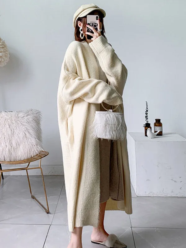 Urban Simple Loose Solid Color Knitting Cardigan Coat