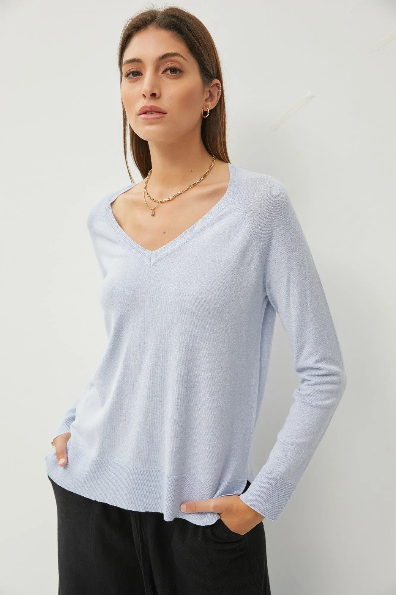 V Neck Raglan Sleeve Sweater